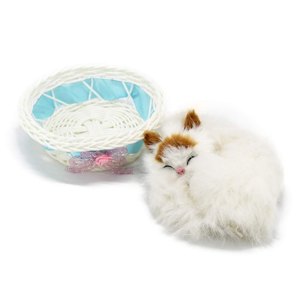 Coolayoung Sleeping Cat In Basket Doll Toy, Kitten In Basket With Meows Sounds Decor For Office Desk Hand Toy Gift For Kids Boys Girls