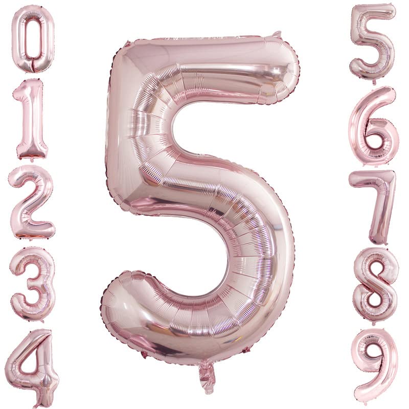 Goer 2 Pcs 42 Inch Rose Gold Foil Balloons Number 5,Huge Number Balloons For 5Th 55Th Birthday Party Supplies Anniversary Decorations