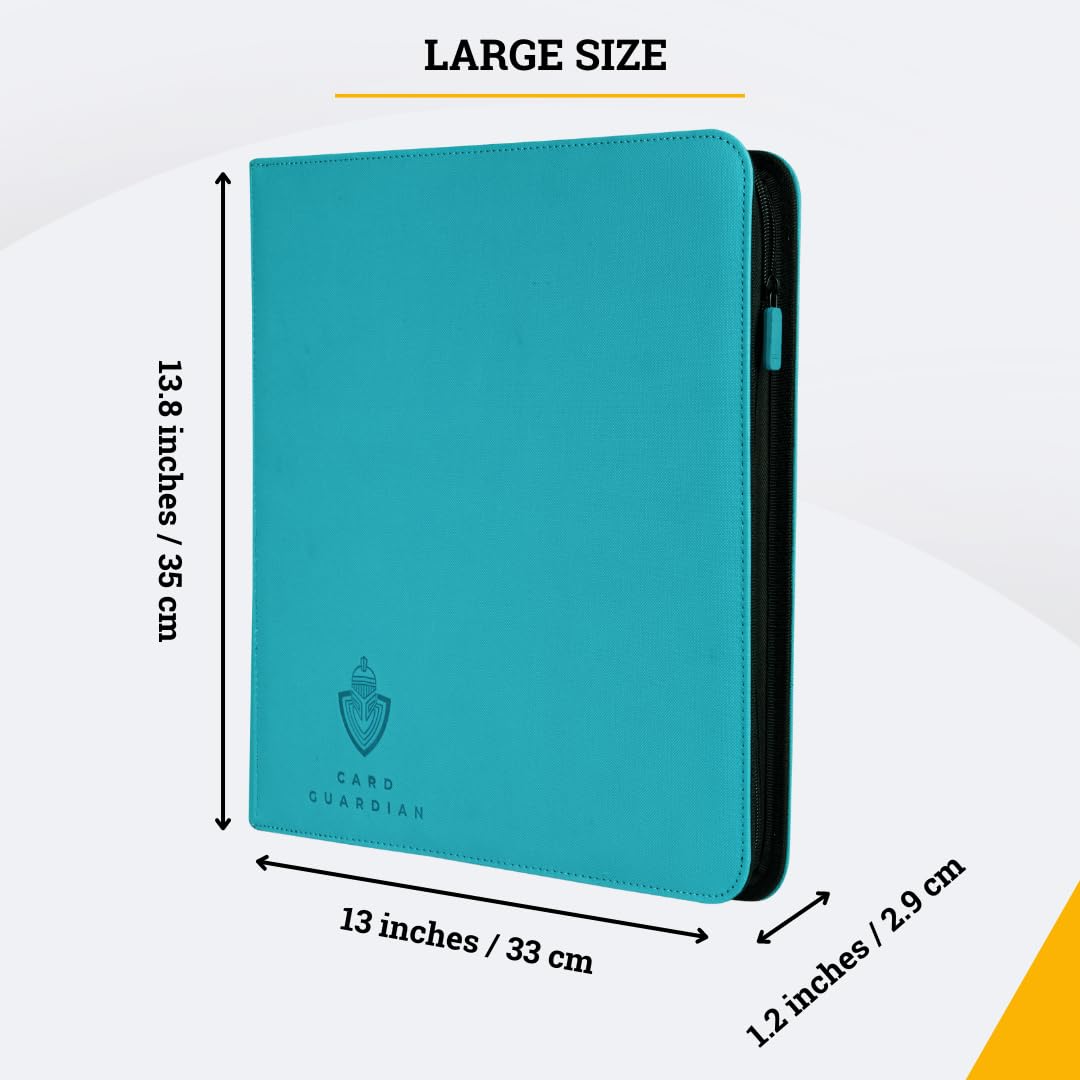 Card Guardian - 12 Pocket enhanced Binder with Zipper for 480 Cards Trading Card Games TCG (Teal)