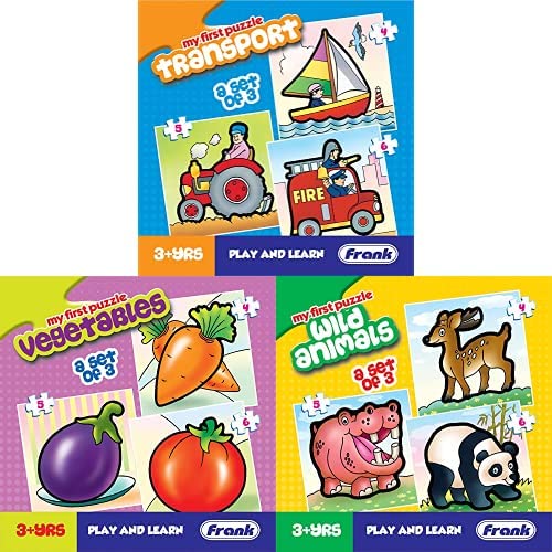Frank Transport, Vegetables, and Wild Animals Puzzles for 3 Year Olds and Above Set of 3