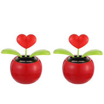 Besportble 2Pcs Solar Dancing Figurines Solar Powered Dancing Flower Heart Swinging Dancer Toy For Car Dashboard Office Desk Dec