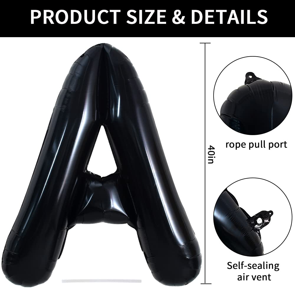 Toniful 40 Inch Large Black A Letter Balloons Jumbo Helium Balloons,Foil Mylar Big Alphabet Balloons For Birthday Party Annivers