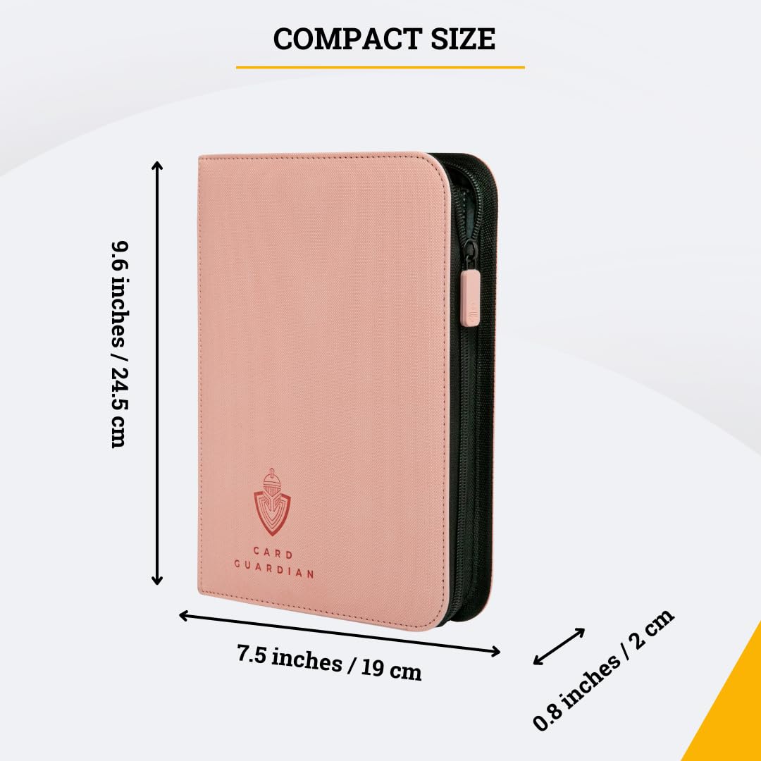 Card Guardian - 4 Pocket enhanced Binder for 160 Cards (Pink) | Zipper Closure and Side Loaded Pockets | Compatible with Trading & Sports Cards including Magic the Gathering Yugioh Baseball Cards