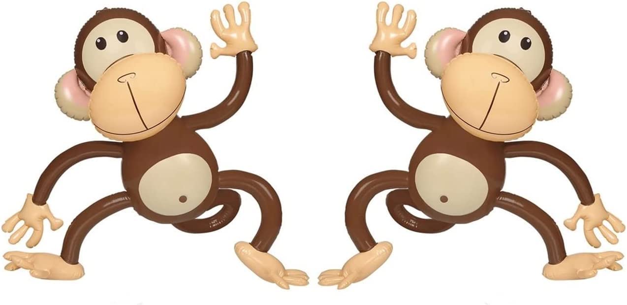 Happy Deals ~ Inflate Monkey And Banana | 3 Pc Set | 27 And 46 Inch Inflatable Party Pack