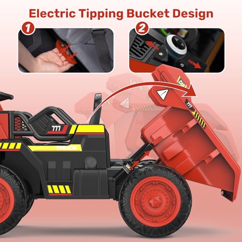 ANPABO Ride on Dump Truck, 12V Ride on Car with Remote Control, Electric Dump Bed and Extra Shovel, Ride on Construction Vehicle