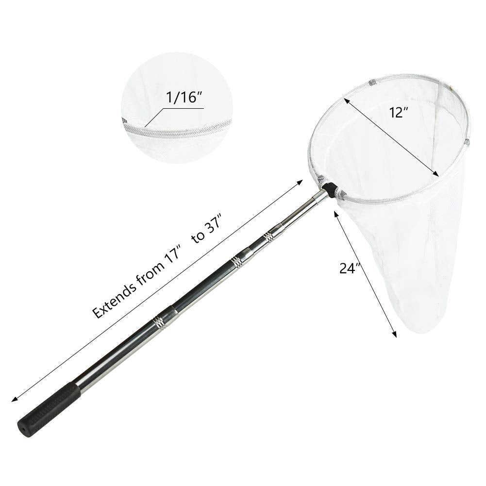 Restcloud Insect And Butterfly Net With 12' Ring, 24' Net Depth, Strong Stainless Telescoping Handle Extends To 38 Inches