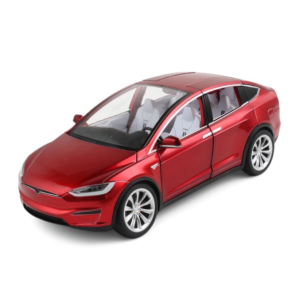 Model X Toy Car 1/24 Diecast Model X Model Car Pull Back Vehicles with Sound and Light, Eagle Wing Door, Big Model X Diecast Car