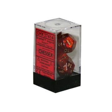 Chessex Dice: Polyhedral 7-Die Scarab Dice Set - Scarlet with Gold CHX-27414