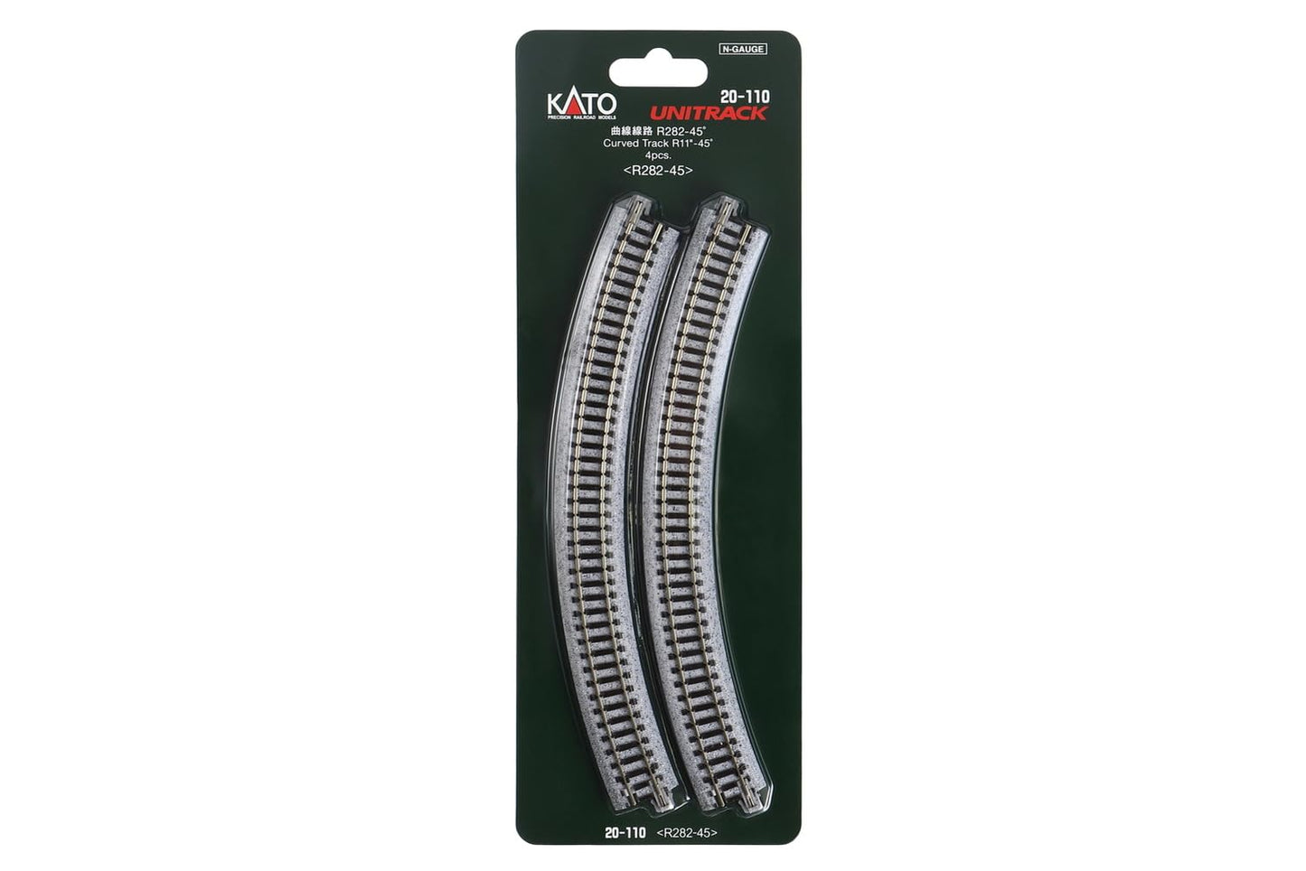 Kato USA Model Train Products Unitrack, 282mm (11'') Radius 45-Degree Curve Track (4-Piece)