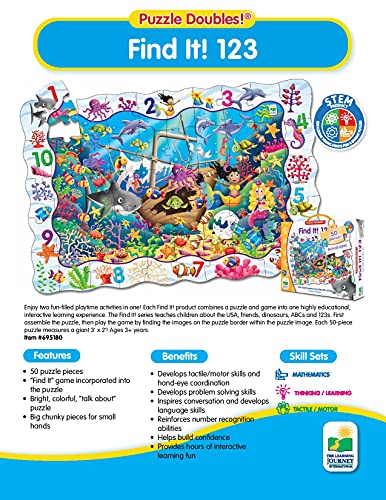 The Learning Journey Puzzle Doubles - Find It! 123 - Stem Preschool Toys & Gifts For Boys & Girls Ages 3 And Up, 24' H X 36' W X 0.08' D (695180) , Blue
