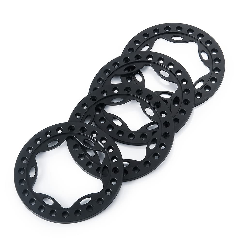 RCLIONS 4pcs 2.2inch RC Beadlock Wheel Rim Replacement Ring Aluminum Metal for 1/10 RC Crawler Car 2.2'' Wheels (Black)