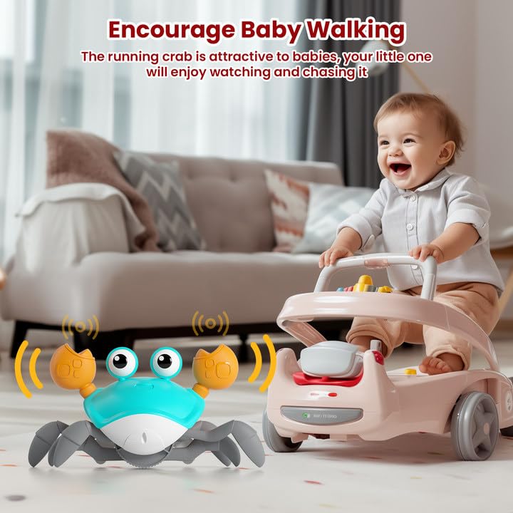 Crawling Crab Baby Toy - Infant Tummy Time Crab 3 4 5 6 7 8 9 10 11 12 Crab Toys For Babies Boy 3-6 6-12 Learning Crawl 9-12 12-18 36 Months Walking Toddler Development Birthday Gifts With Dancing