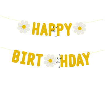 Zwiebeco Yellow Daisy Birthday Party Decoration Supplies - Yellow Little Daisy Happy Birthday Sign Banner Bunting Garland Hangin