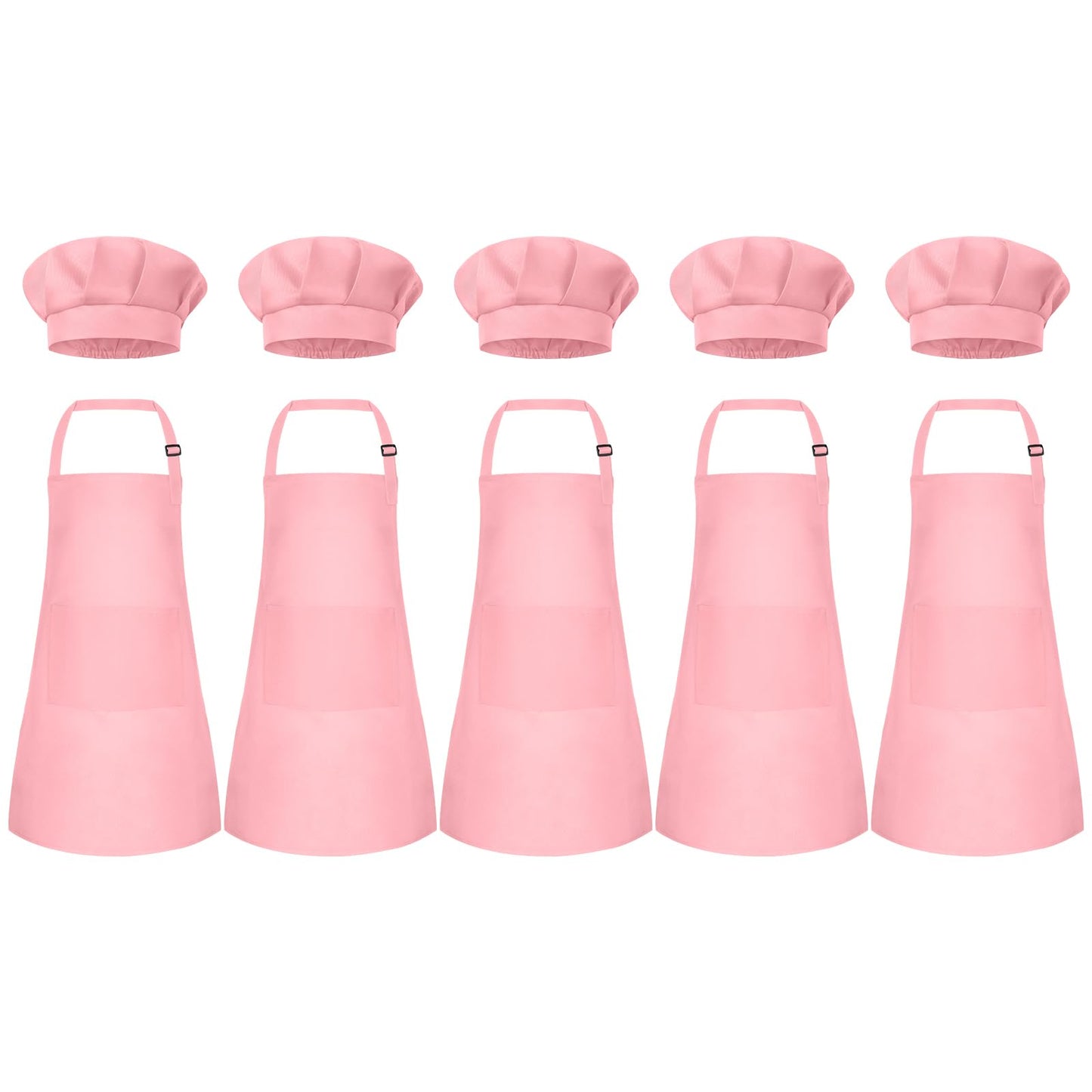 Bouiexye 5 Set Kids Apron and Chef Hat Set Children Apron Adjustable with 2 Pockets Children Chef Painting for Cooking Baking Pa