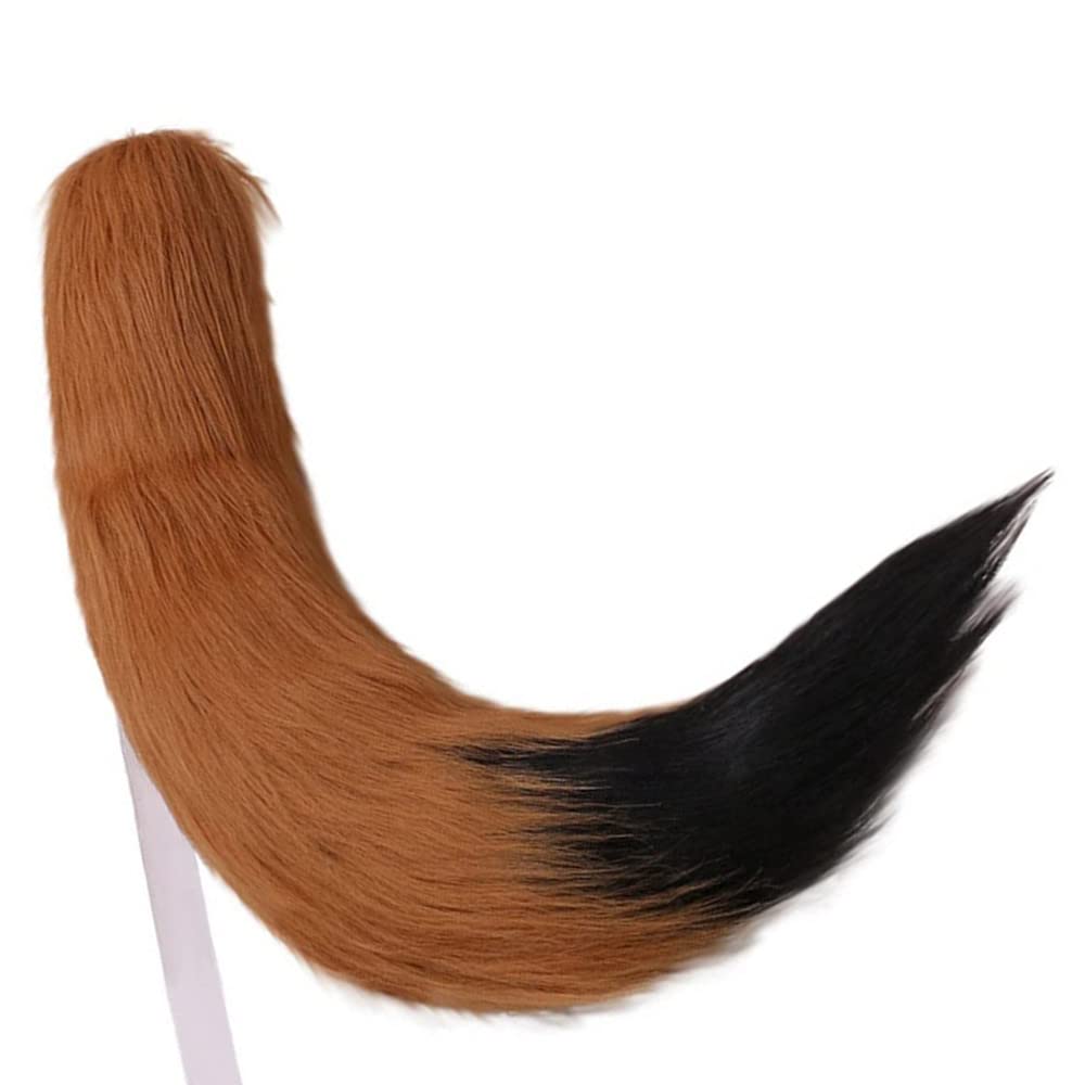 Anime Wolf Fox 25' Plush Tail + 2 Clip Ears Hairpin Headband Prop Plushie Toy Nick Halloween Cosplay New (Brown Black)