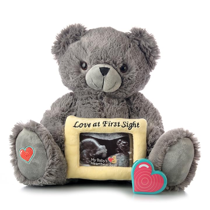 My Baby'S Heartbeat Bear Stuffed Animal, 20 Sec Recorder For Baby'S First Heartbeats, Cute Plush Toy, Re-Recordable, Ideal Gift For Baby Showers, Valentine'S Day, Birthdays, Gray Love Bear