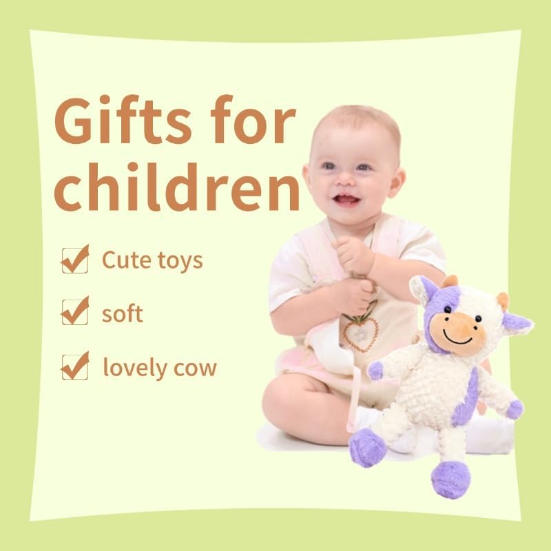 Yukouqian Cow Stuffed Animal Cow Plush Doll Toy 11.8 Inch For Girls Boys Christmas Children'S (Stand Cow Purple)