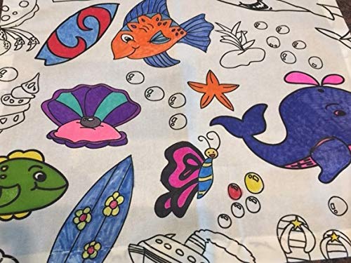 The Coloring Table - Oceantime Fun Design - Xl Rectangle Tablecloth - Fabric Coloring Tablecloth - Colorable Designs - Washable