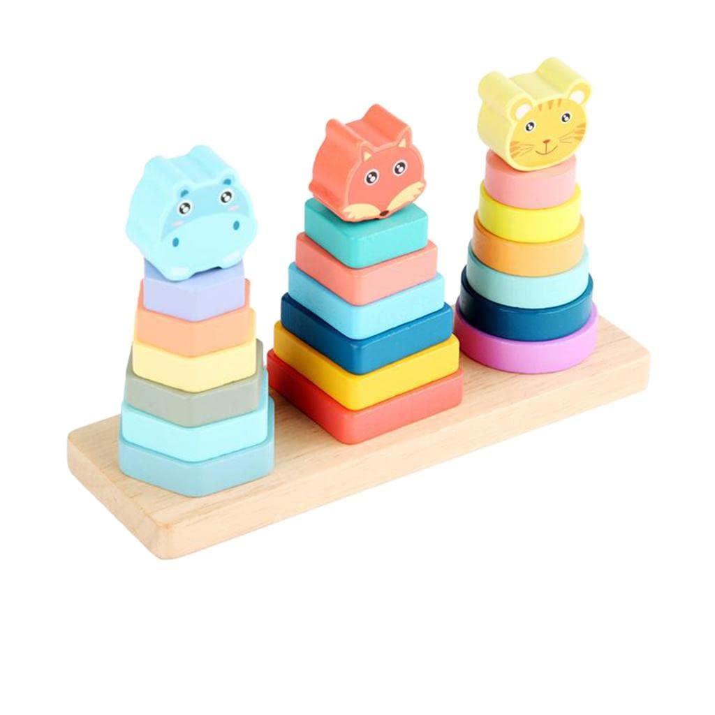 ILSMYSUTRA Wood Stacking Geometric Blocks Set Matching Building Blocks Toys Puzzle