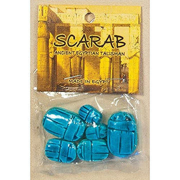 Made In Egypt - Scarab Beads Assorted Sizes - Package Of 6 - Blue - Ancient Egyptian Collectible