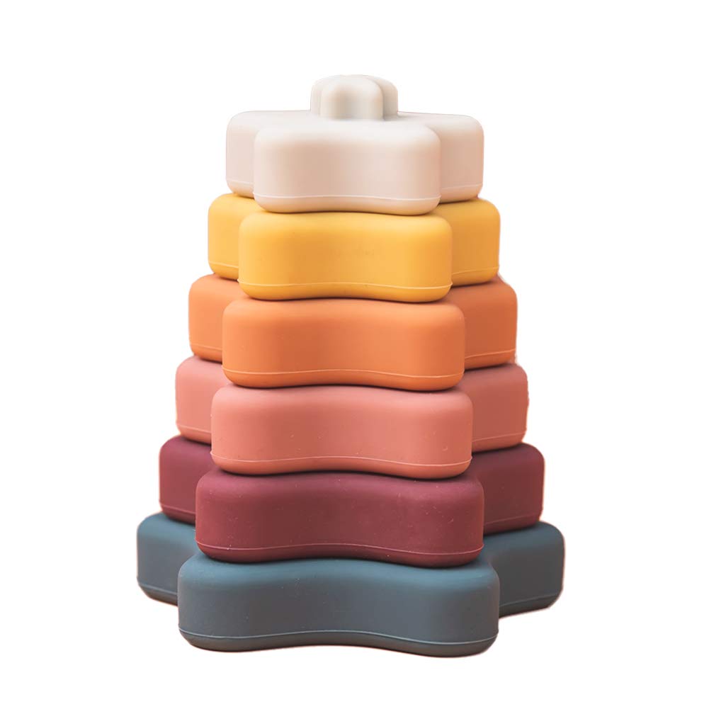 Promise Babe Silicone Stacking Rings Toy with Star Shape Soft Stacker Blocks Baby Toddler Toys,Development Sensory,Star-retro