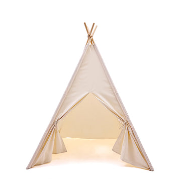 Watevlotcs Kids Play Teepee Tent With Carry Bag 43 X 43 X 63 Inch, Natural Cotton Canvas + Pine Wood Frame