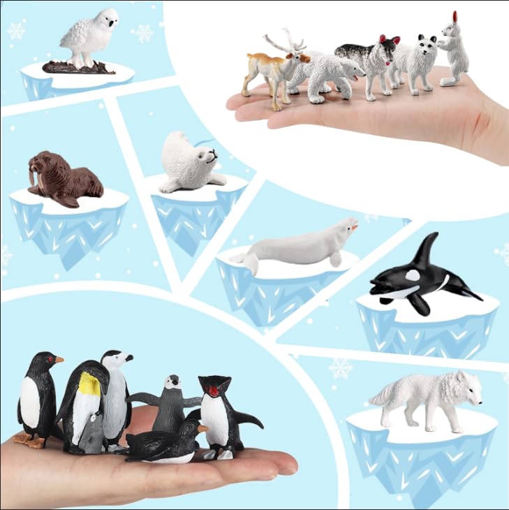 Scahow 26Pcs Arctic Animal Figures - Polar Animal Toys Figurines With Penguins Arctic Fox Wolf Polar Bear Reindeer - Miniature T