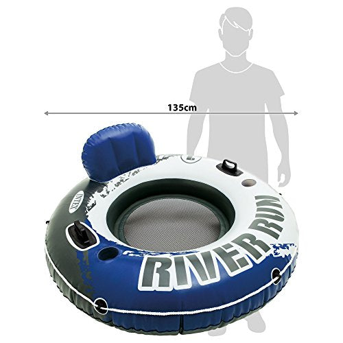 Intex 58825Ep River Run 1 Inflatable Floating Lounge: Comfortable Backrest – Built-In Cup Holders – Durable Grab Handles – All Around Grab Rope – 220Lb Weight Capacity– Blue