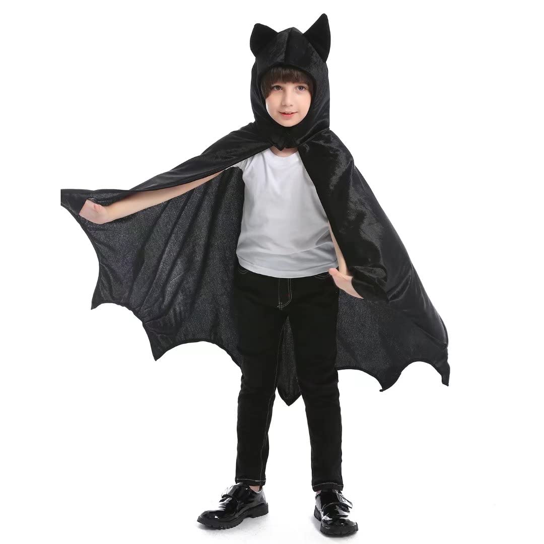 Superhero Dress Up Costumes Cosplay Bat Cape With Hat For Kids Boys Girls Halloween Superhero Theme Party Favors Color Black 6-9 Years Old