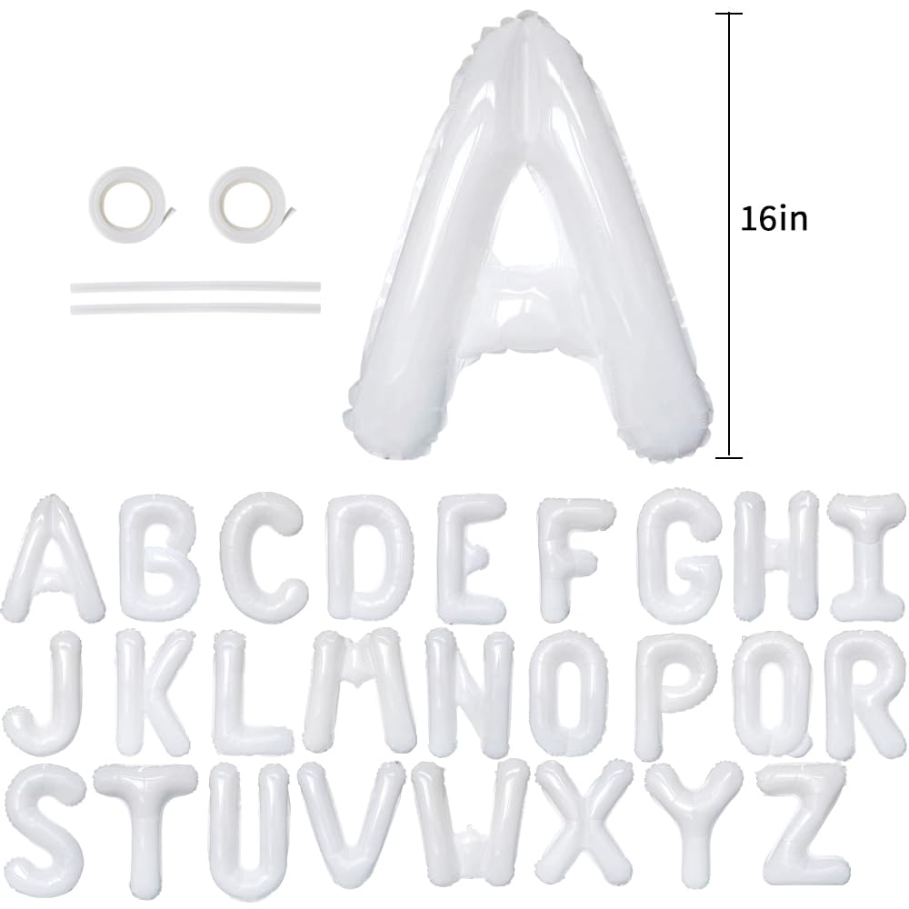 Toniful 52 Pieces 16 Inch White Letter A-Z Balloons,Custom Phrase Mylar Foil Alphabet Letter Diy Personalized Phrase Banner For