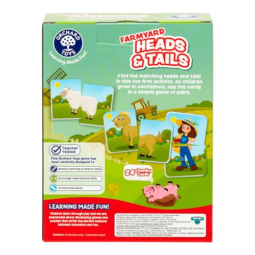 ORCHARD TOYS Farmyard Heads & Tails Game - 24 Chunky Cards, Ages 18 Months+, Multicolor, Model 91054