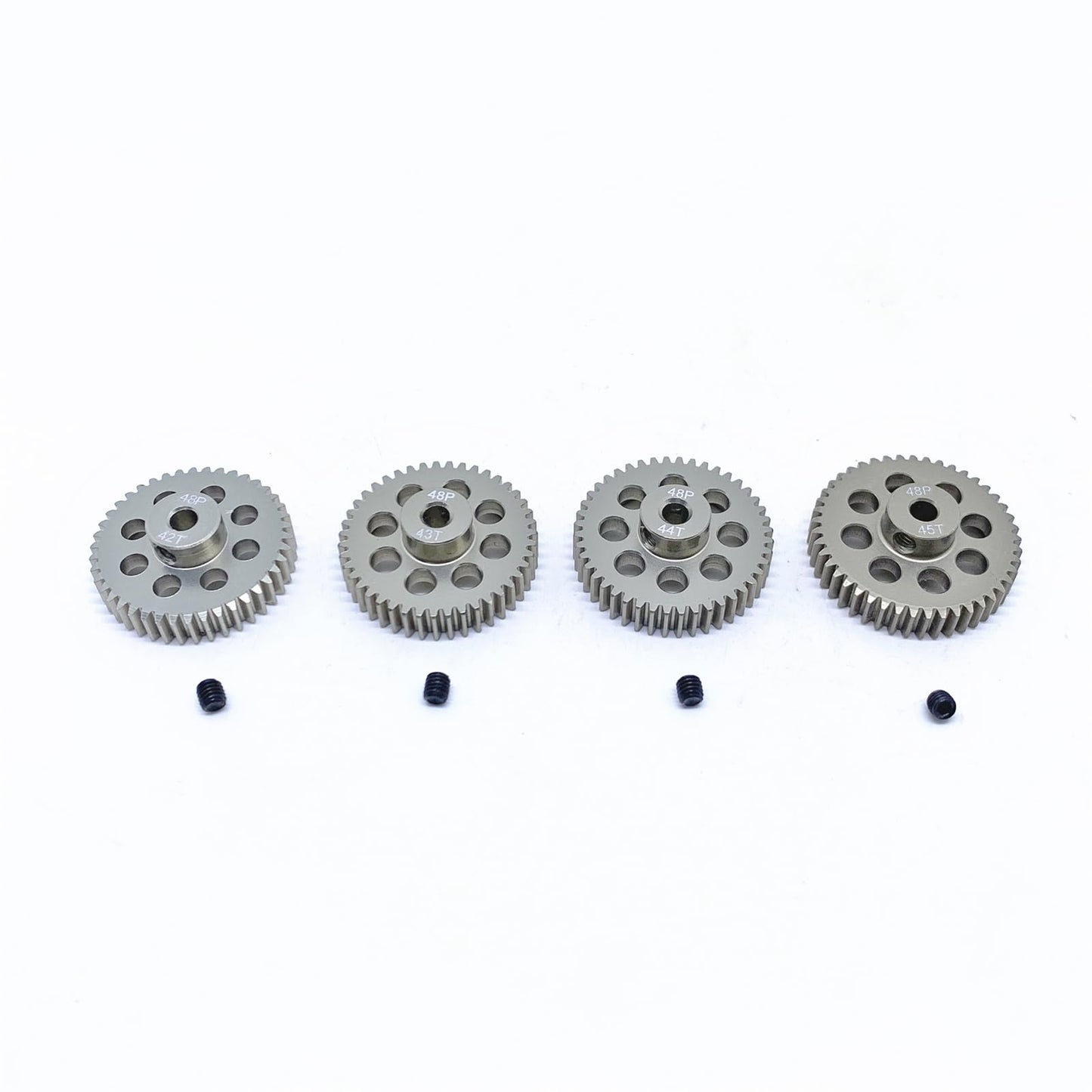 KingVal Replacement 4PCS 48DP Hole Diameter 3.175mm 42T 43T 44T 45T Aluminum Pinion Motor Gear Compatible with 1/10 RC Car Brush