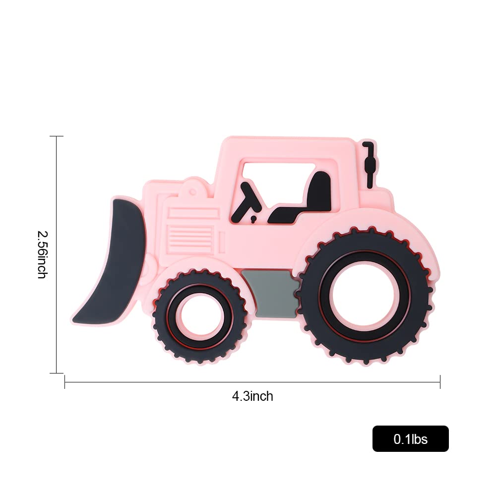 Amazingm Car Series Baby Teething Toys,Food Grade Silicone Chew Teether For 3 Months+ Infant Boy And Girl,Toddler Sensory Chewing Teether,Bpa Free. (Bulldozer, Pink)