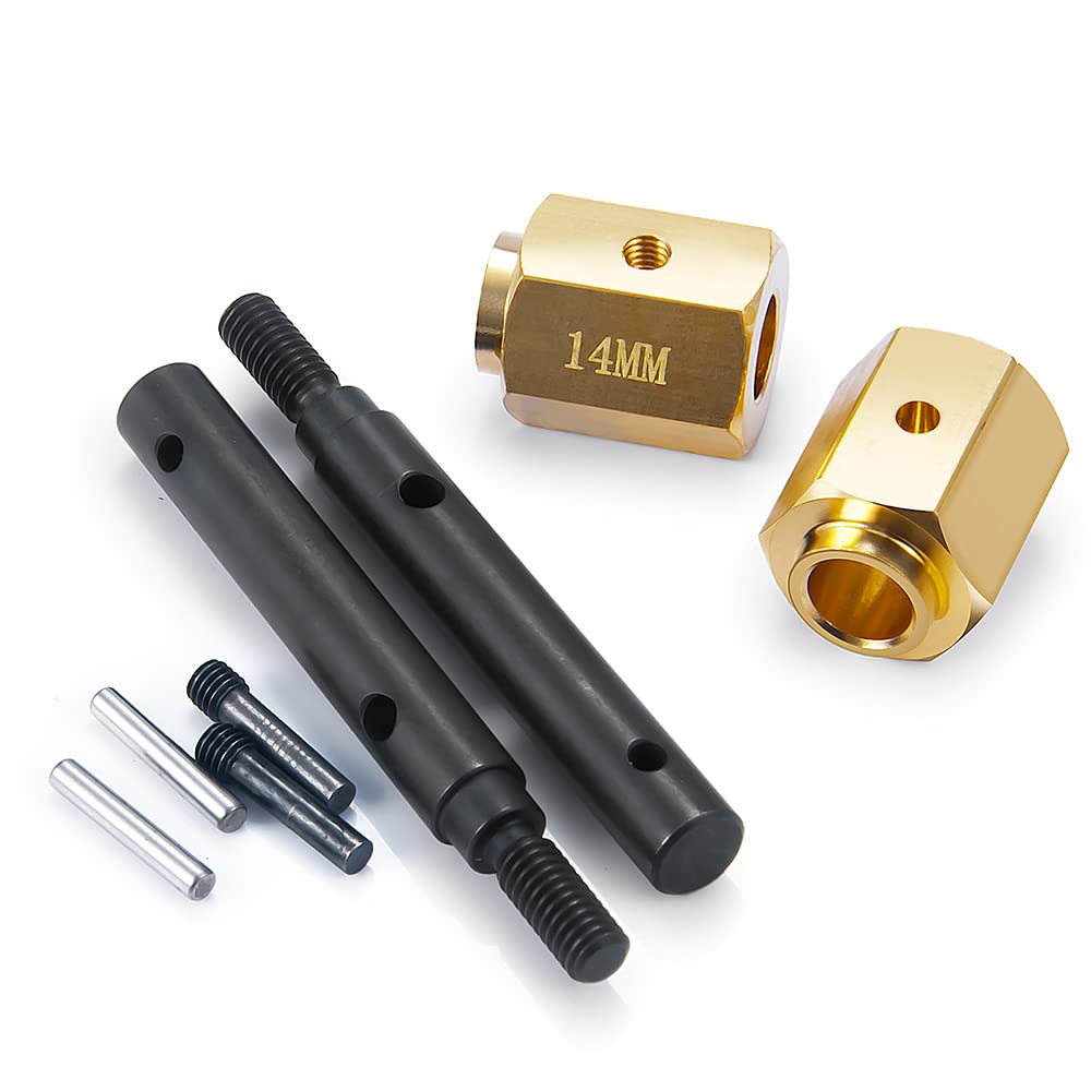 RCLIONS Steel Stub Axle with Brass Extended Wheel Hubs Hex +14mm for TRX4 1/10th RC Crawler Car