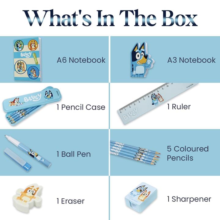 Bluey Stationery Set For Kids Notebook Colouring Pencils Pencil Case Pen Ruler Eraser Preschool Nursery Gifts For Kids