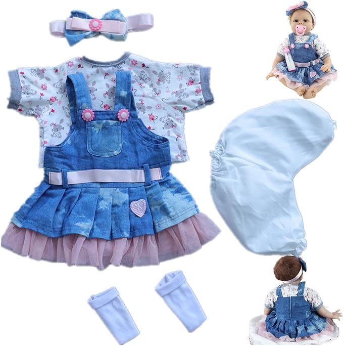 Reborn Baby Dolls Clothes For 17-22 Inch Girl Outfits Accesories ?Denim Skirt 5Pcs Set ?