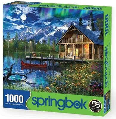 Springbok 1000 Piece Jigsaw Puzzle - Moon Cabin Retreat, Engineered Wood, Multi Color, Model 33-10875, Made in USA