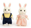 Oleoca Family Cream Rabbit Figures - Set Of 2 Collectible Flocked Mini Dolls With Removable Clothes, Miniature Dollhouse Pretend