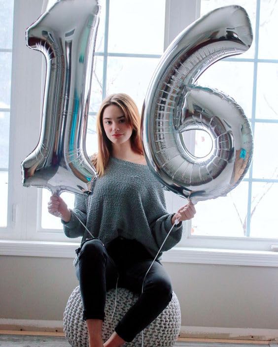 16 Balloon Number, Silver Number 16Th Birthday Balloons 40 Inch, Sweet 16 Years Old Silver Birthday Decorations For Boys Girls,