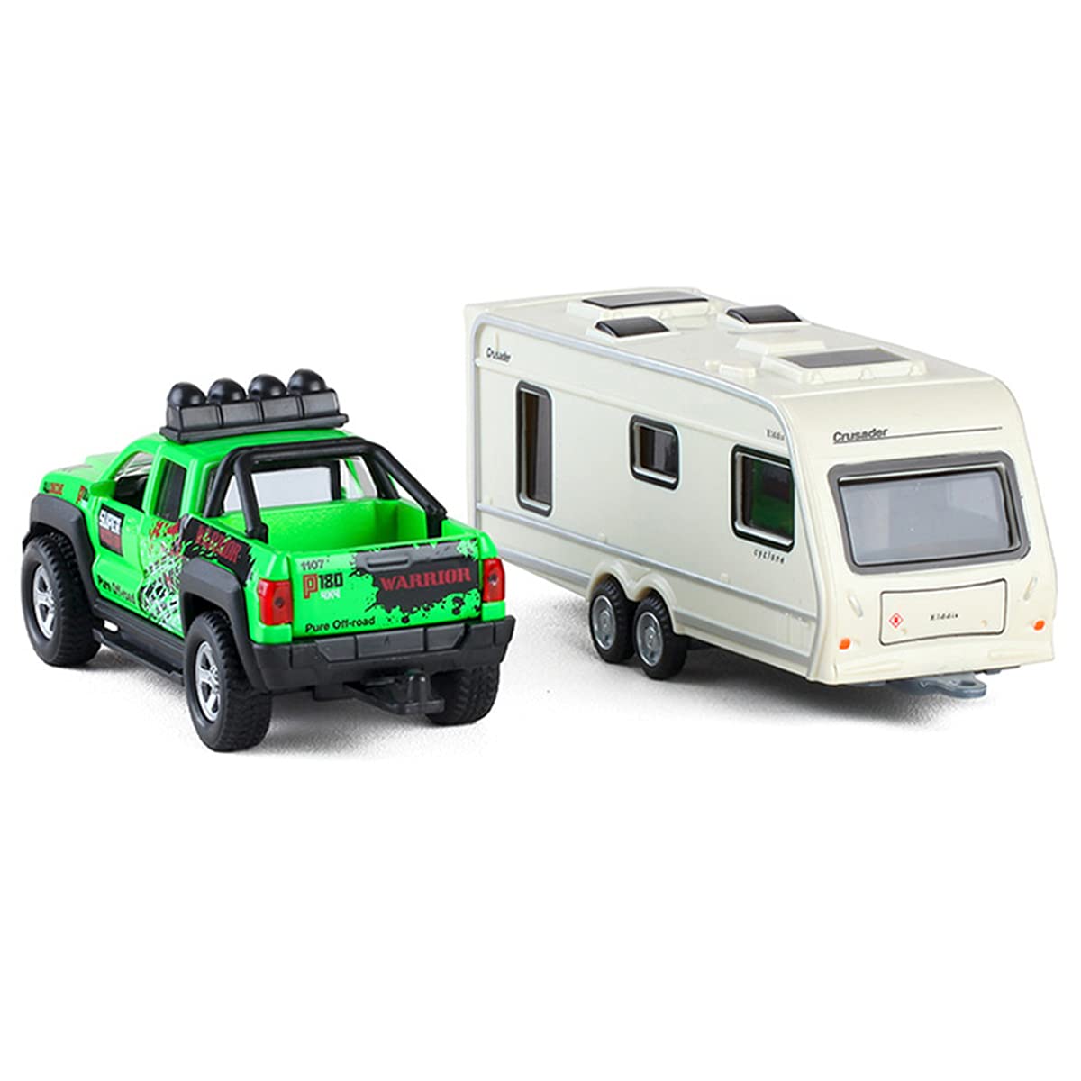 Pickup Truck Trailer Towing Toy Camper 2 in 1 Playset RV Motorhome Toys for Boys Diecast Model Car Metal Pull Back Toy Cars 1/36