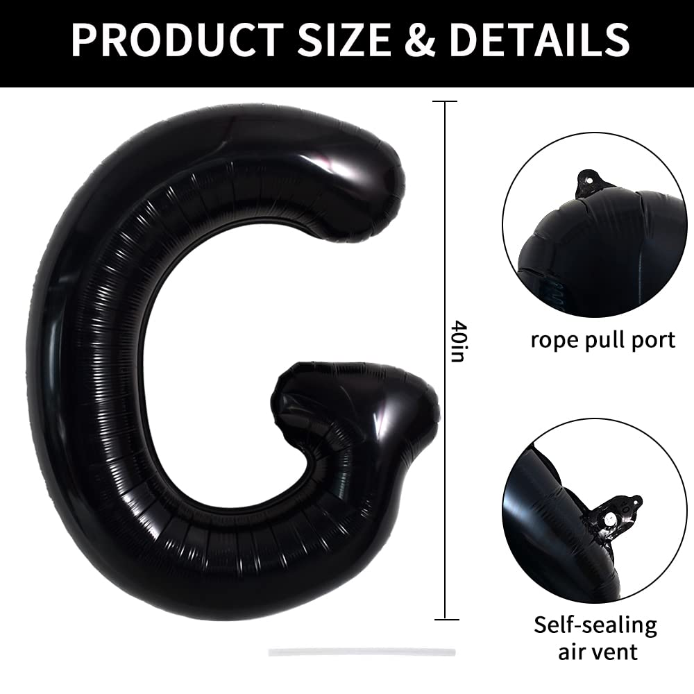 Toniful 40 Inch Large Black G Letter Balloons Jumbo Helium Balloons,Foil Mylar Big Alphabet Balloons For Birthday Party Annivers
