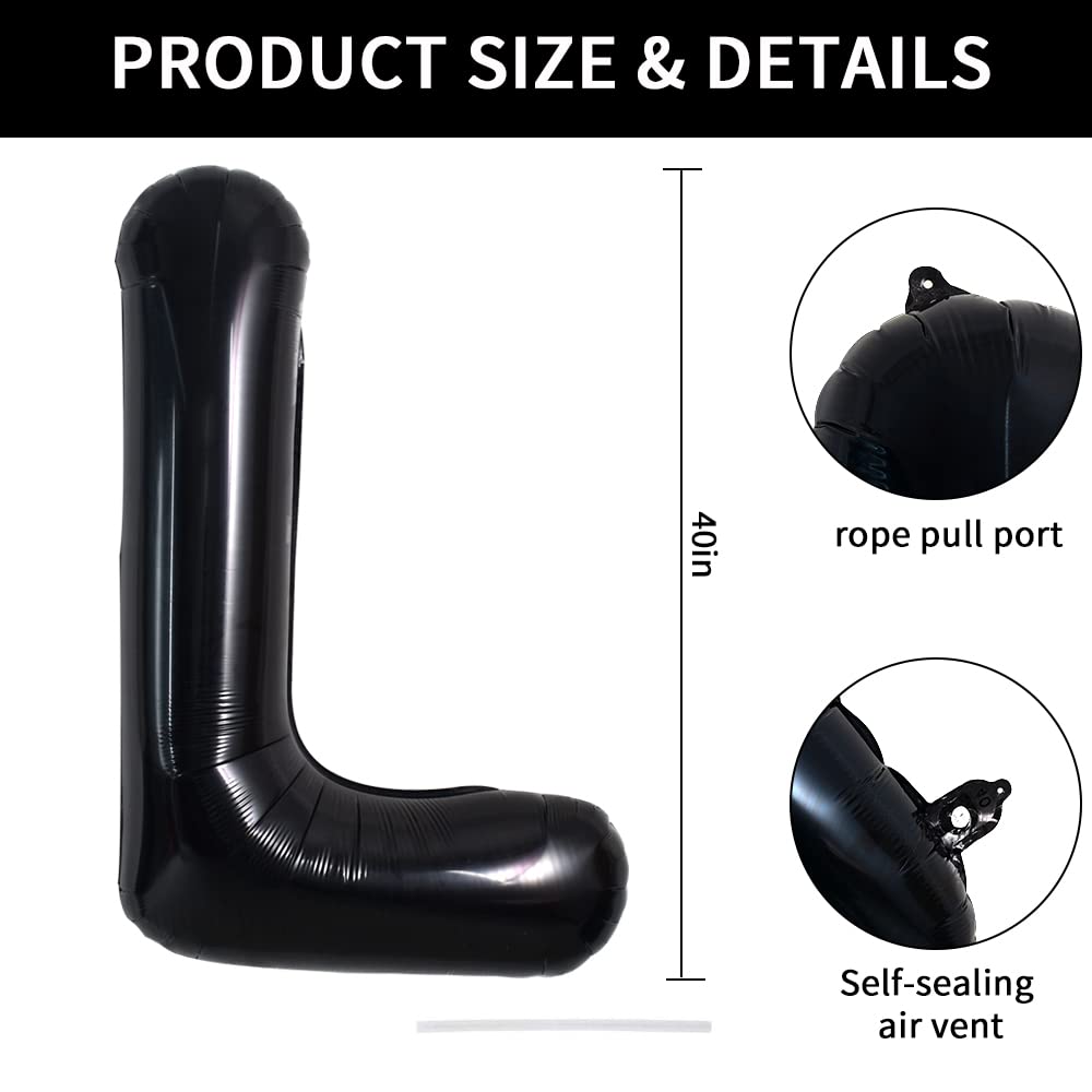 Toniful 40 Inch Large Black L Letter Balloons Jumbo Helium Balloons,Foil Mylar Big Alphabet Balloons For Birthday Party Annivers