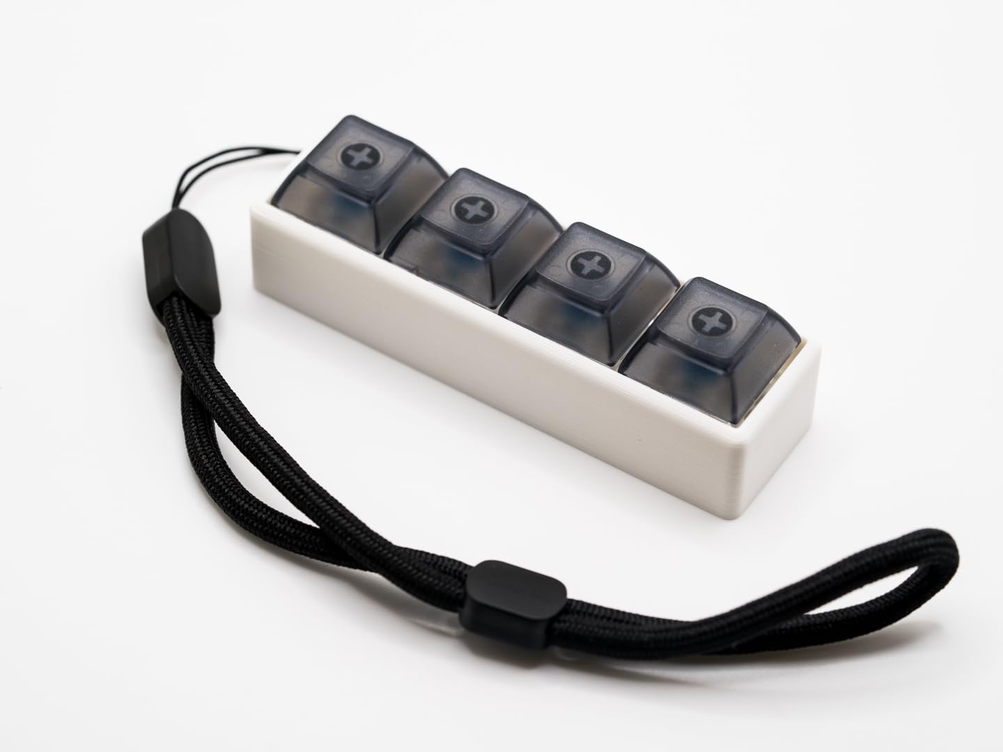 Four-Button Clicky Mechanical Switch Fidget Toy | Stim Toy, Stress Relief, Adhd (White Base, Transparent Black Keycaps)