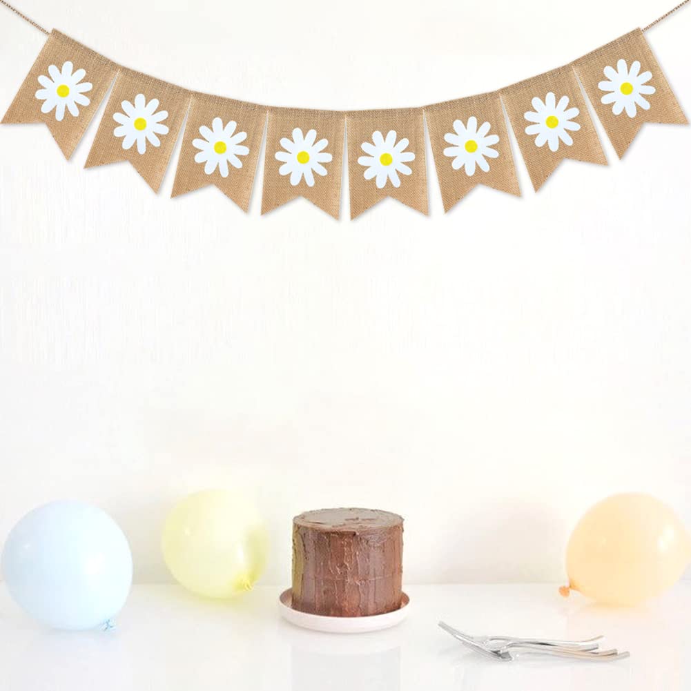 Jute Burlap Daisy Banner Summer Daisy Flower Banner Burlap Rustic Summer Bunting Garland Daisy Flower For Spring Summer Theme Pa