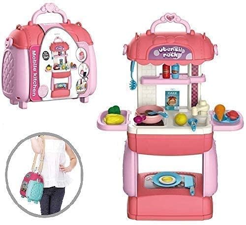 Honestum 3in1 Mobile Kitchen Set | Portable Suitcase Design | Pretend Play MultiFunction Cooking Toy with Accessories for Kid