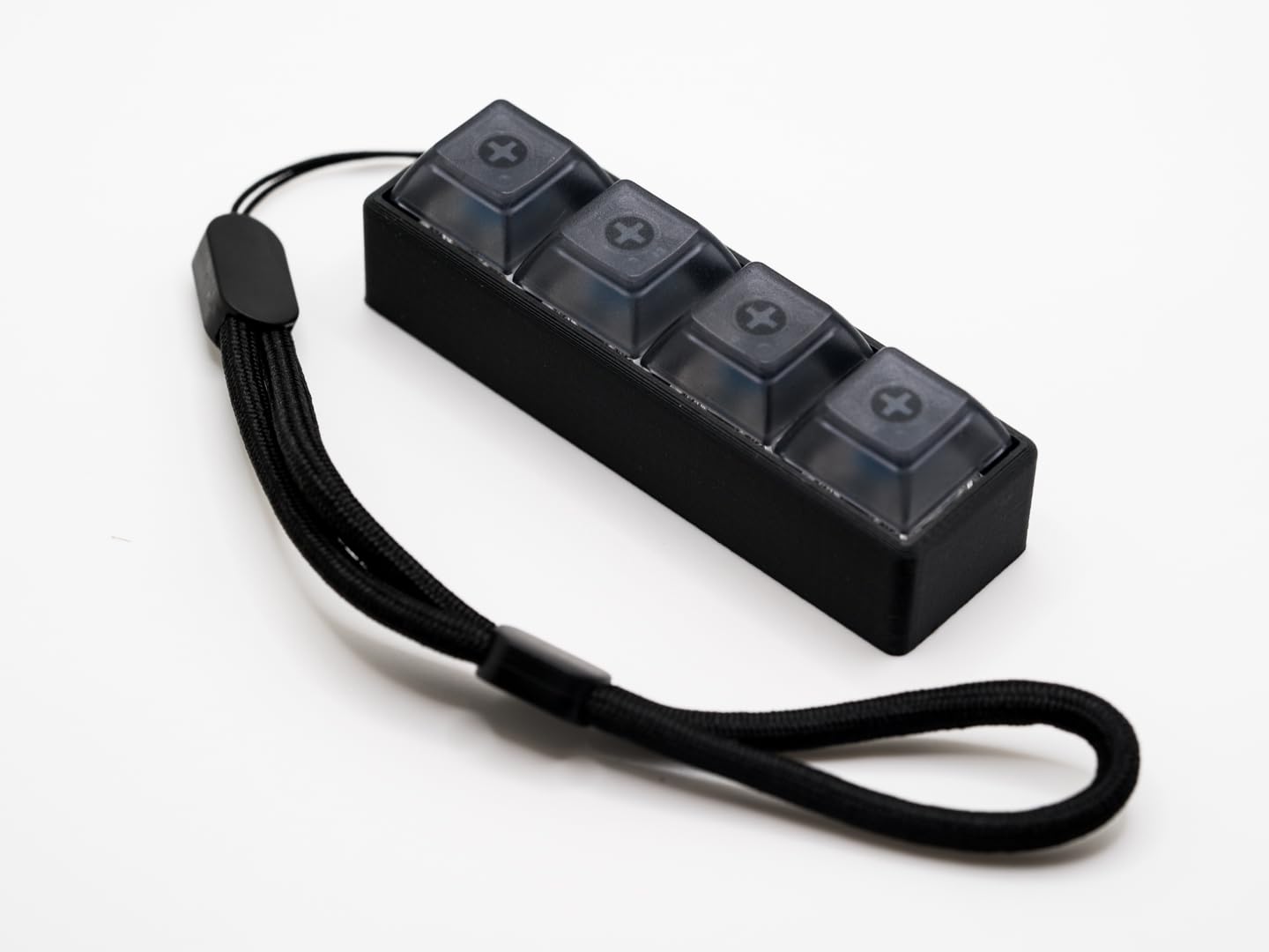 Four-Button Clicky Mechanical Switch Fidget Toy | Stim Toy, Stress Relief, Adhd (Black Base, Transparent Black Keycaps)