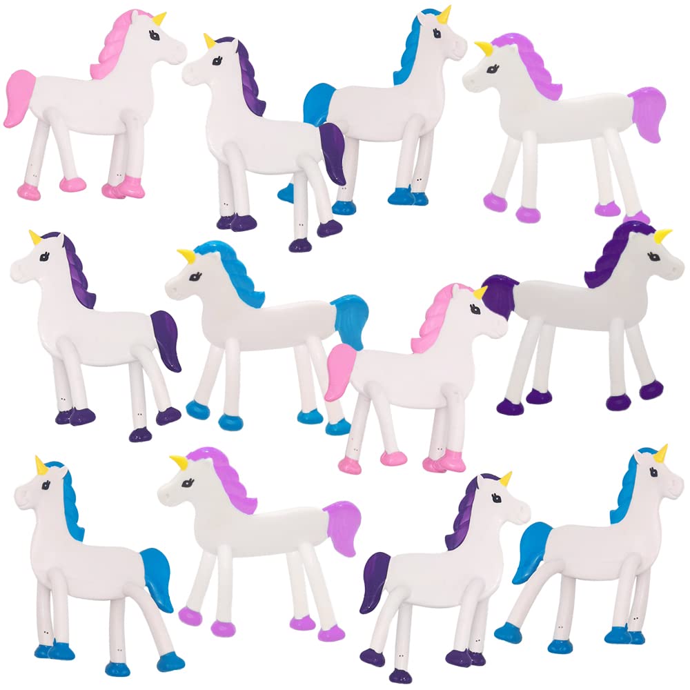 Artcreativity 24 Pcs Bendable Unicorns Toys For Girls, Flexible Easter Gift Toys Unicorn Figurines, Easter Basket Essentials, Cupcake Toppers, Piñata Fillers, Birthday Party Favors, Goodie Bag Stuffer