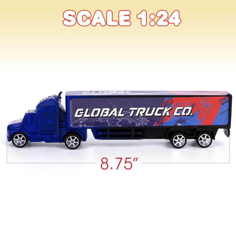 ArtCreativity Semi Truck Toys for Boys, Set of 2, Pull Back Truck Toys for Kids in Red & Blue, Trailer Trucks for Hours of Prete