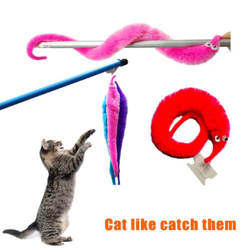 LE TOOTER 64 PCS Fuzzy Worm Toys, String Worm Pets Fuzzy Worms On String Bulk Trick Toy Party Favors for Kid Cat (8 Colors)