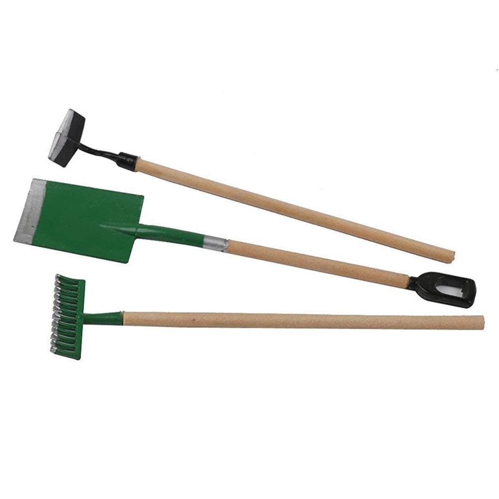Supvox 3Pcs Miniature Garden Tools 1:12 Mini Garden Rake Zen Shovel Model Early Educational For Children Kids